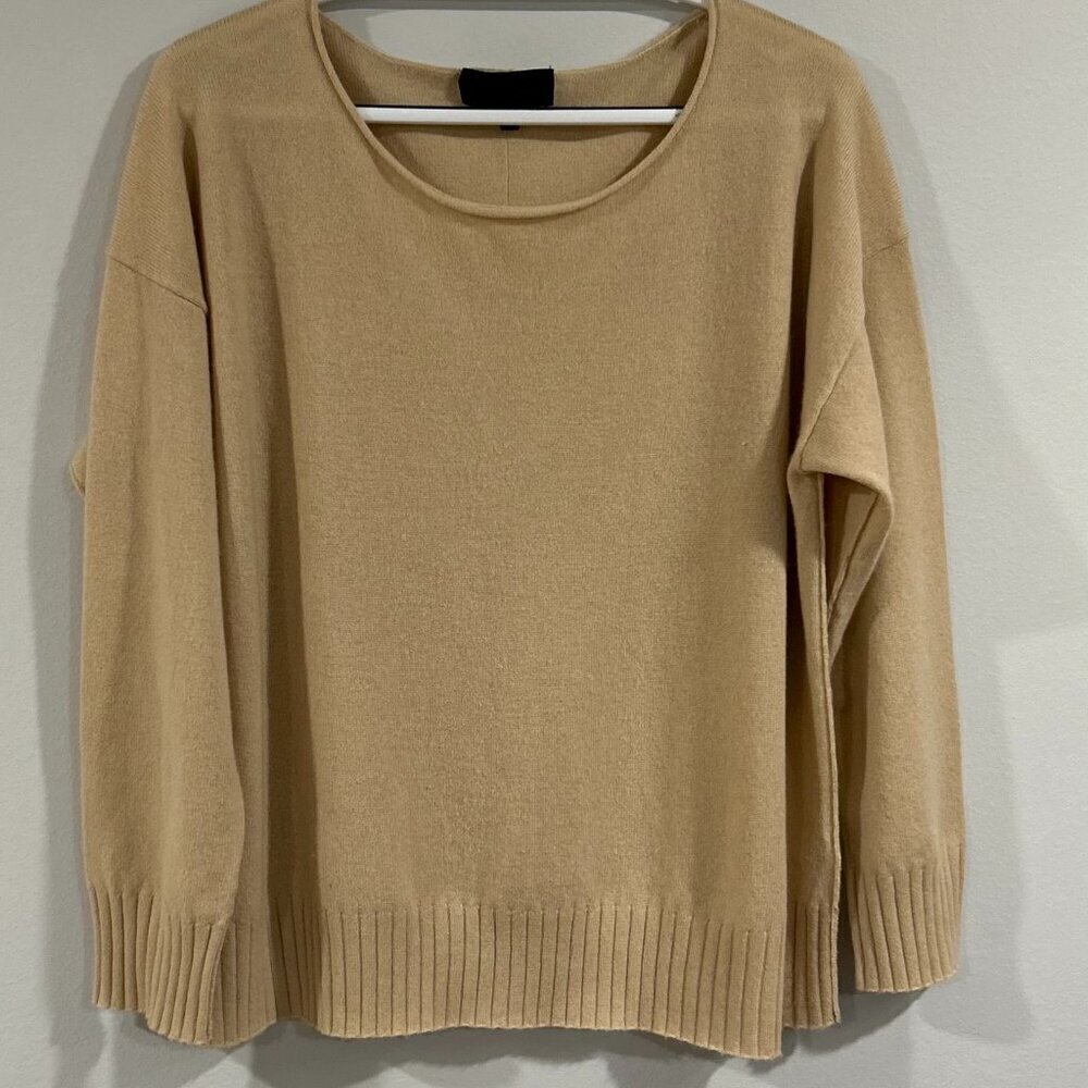 Nili Lotan Cashmere Bateau Neckline Sweater in Tan Color Size M